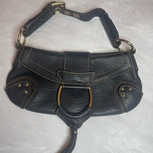 Dolce & Gabbana Black Leather Clutch with Brass Ring Detail